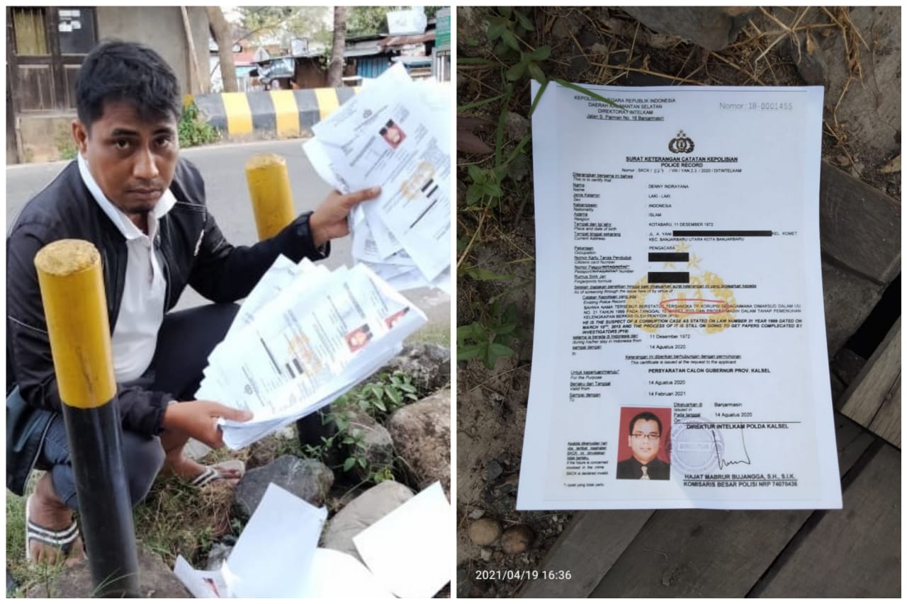 Kumpulan kertas yang berisi SKCK, diduga milik calon Gubernur Kalsel Denny Indrayana
