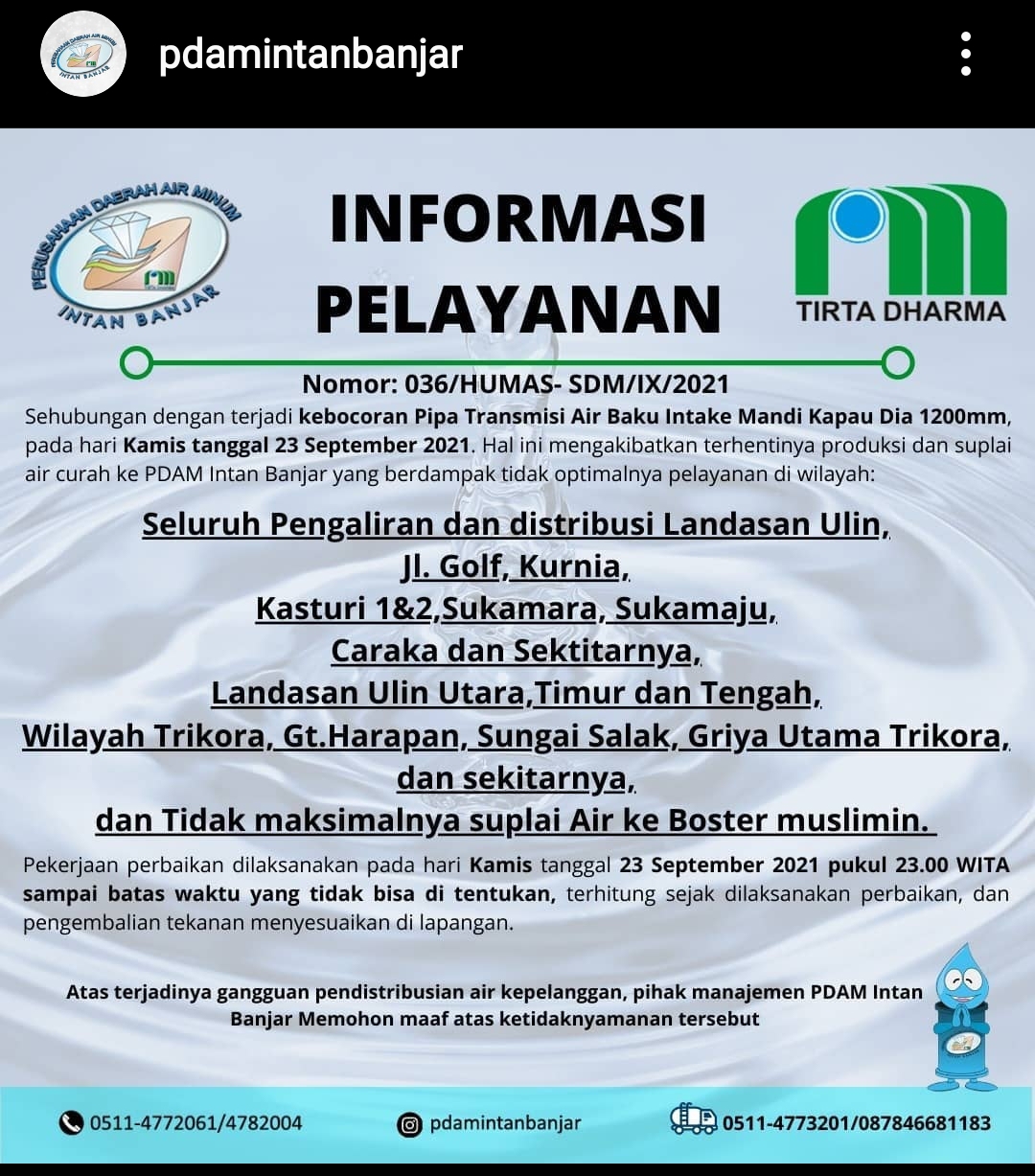 Informasi Pelayanan PDAM Intan Banjar