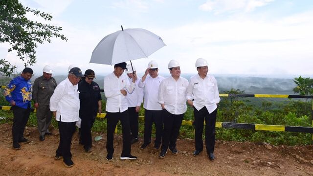 Presiden Jokowi meninjau lokasi ibu kota baru di Sepaku, Panajam Paser Utara, Kaltim